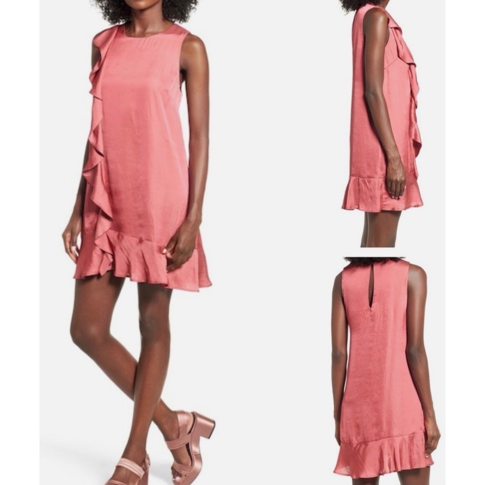 NWT Astr The Label Dress Womens Small Baroque Pink Ruffle Hem Sleeveless Chic